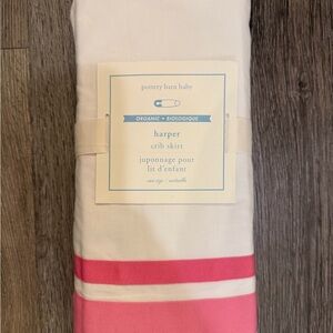 NWT- Pottery Barn Kids Harper Crib Skirt - White and Pink
